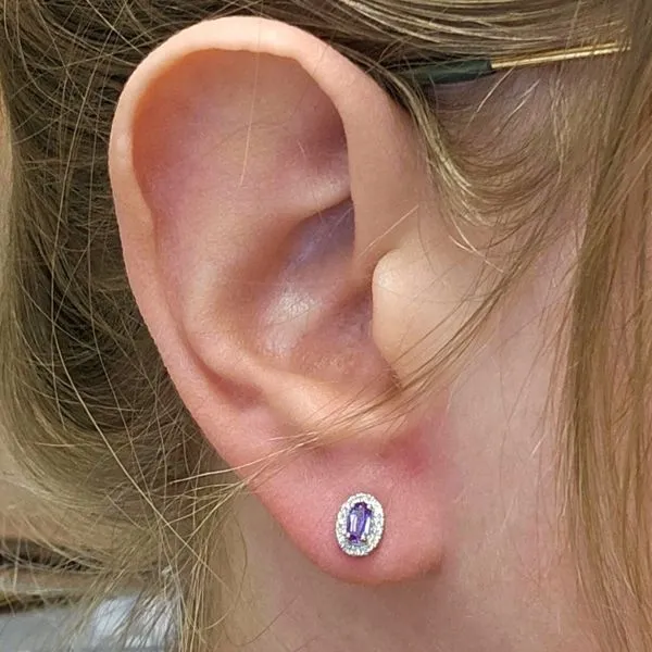 White Gold Lab Created Alexandrite Diamond Halo Earrings Image 3 Mark Jewellers La Crosse, WI