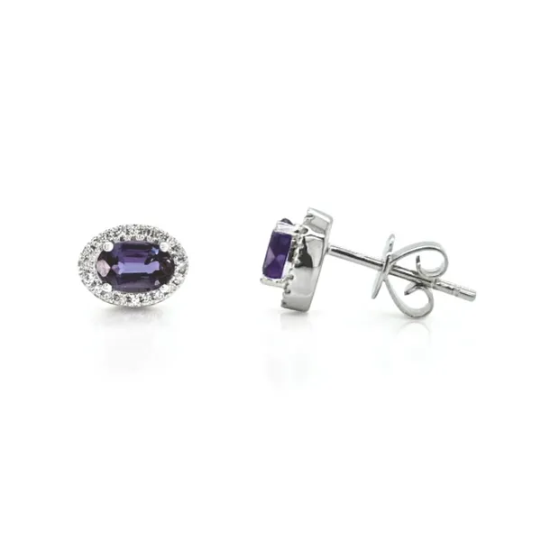 White Gold Lab Created Alexandrite Diamond Halo Earrings Mark Jewellers La Crosse, WI