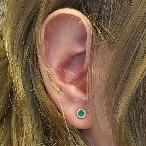White Gold Emerald & Diamond Earrings Image 2 Mark Jewellers La Crosse, WI