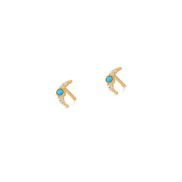 Yellow Gold Turquoise & White Sapphire Crescent Moon Earrings Mark Jewellers La Crosse, WI