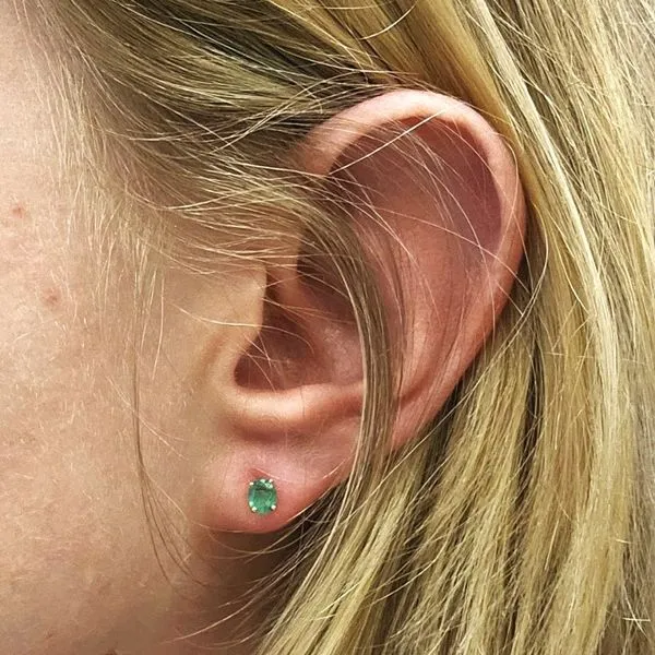 Yellow Gold Emerald Earrings Image 2 Mark Jewellers La Crosse, WI