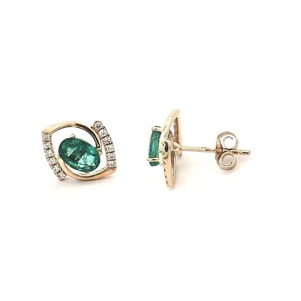 Yellow Gold Emerald & Diamond Stud Earrings Mark Jewellers La Crosse, WI