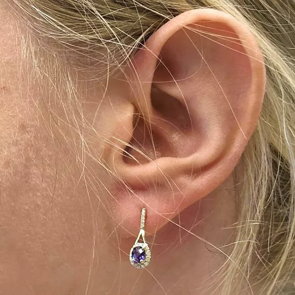 Yellow Gold Created Alexandrite & Diamond Earrings Image 3 Mark Jewellers La Crosse, WI