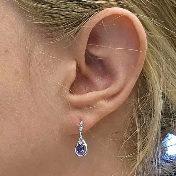 White Gold Created Alexandrite & Diamond Earrings Image 3 Mark Jewellers La Crosse, WI