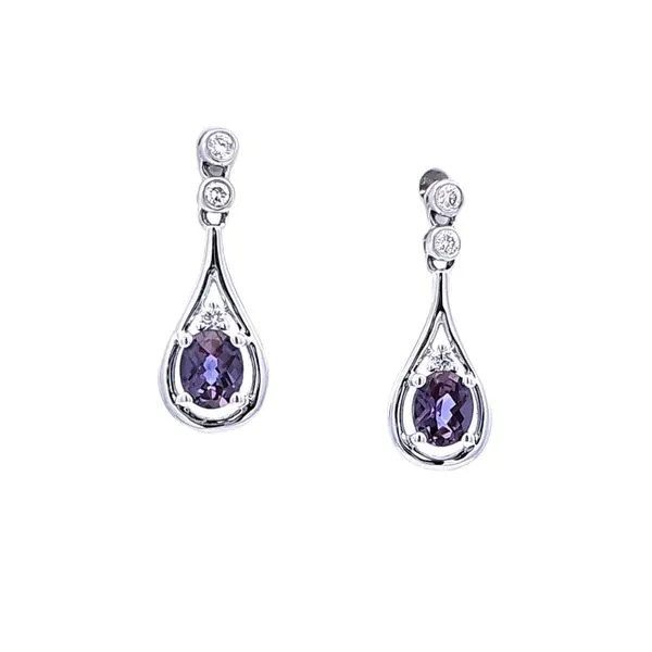 White Gold Created Alexandrite & Diamond Earrings Mark Jewellers La Crosse, WI