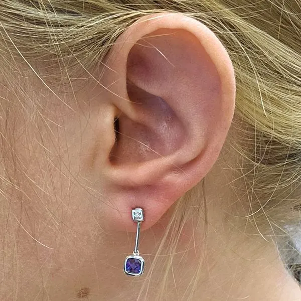 White Gold Created Alexandrite & Diamond Earrings Image 3 Mark Jewellers La Crosse, WI