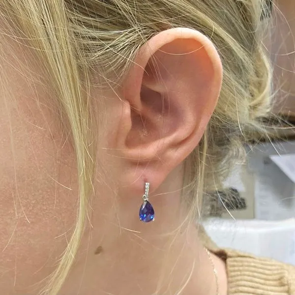 White Gold Created Alexandrite & Diamond Earrings Image 3 Mark Jewellers La Crosse, WI