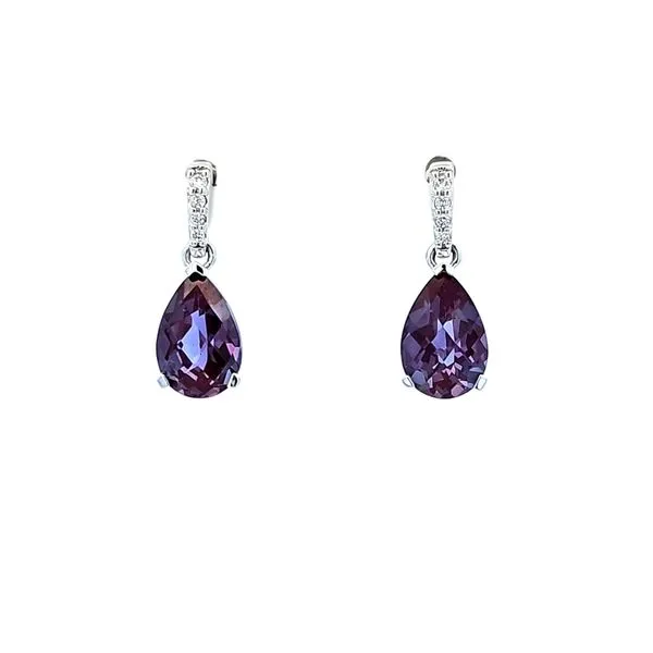 White Gold Created Alexandrite & Diamond Earrings Mark Jewellers La Crosse, WI