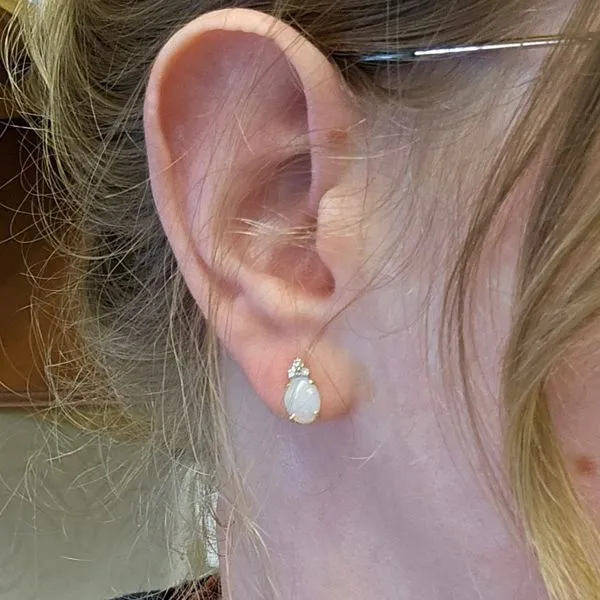 Yellow Gold Opal & Diamond Stud Earrings Image 2 Mark Jewellers La Crosse, WI
