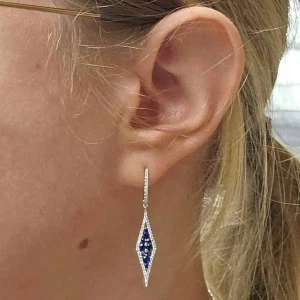 White Gold Sapphire & Diamond Drop Earrings Image 2 Mark Jewellers La Crosse, WI