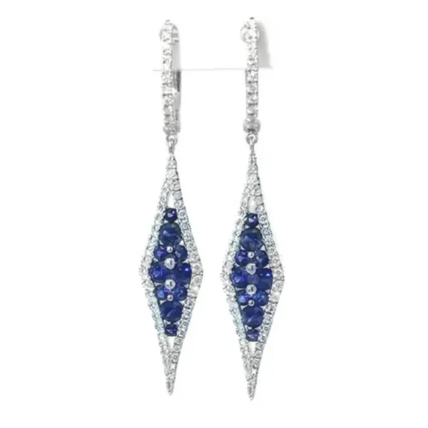 White Gold Sapphire & Diamond Drop Earrings Mark Jewellers La Crosse, WI