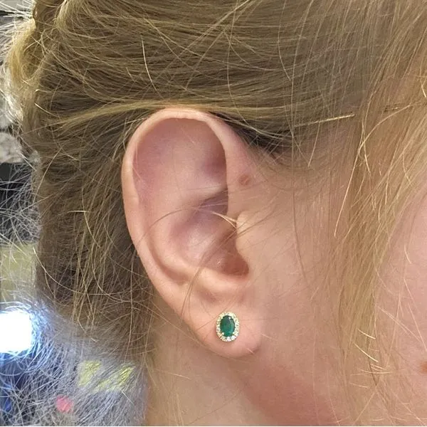 Yellow Gold Emerald & Diamond Stud Earrings Image 2 Mark Jewellers La Crosse, WI