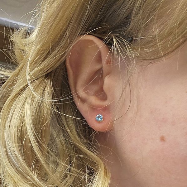 Yellow Gold Blue Topaz Earrings Image 2 Mark Jewellers La Crosse, WI