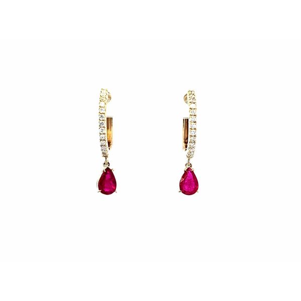 Yellow Gold Ruby & Diamond Hoop Earrings Mark Jewellers La Crosse, WI
