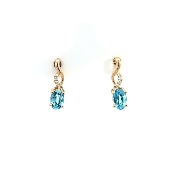 Yellow Gold Blue Zircon & Diamond Drop Earrings Mark Jewellers La Crosse, WI