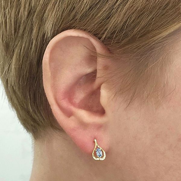 Yellow Gold Blue Topaz & Diamond Earrings Image 3 Mark Jewellers La Crosse, WI
