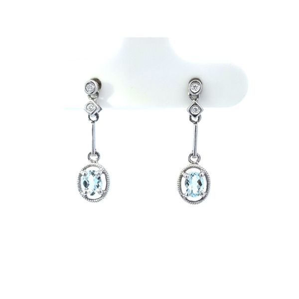 White Gold Aquamarine & Diamond Drop Earrings Mark Jewellers La Crosse, WI