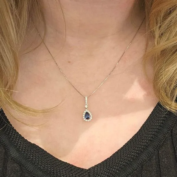 White Gold Blue Sapphire Pendant Image 3 Mark Jewellers La Crosse, WI