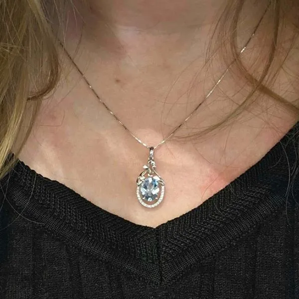 White Gold Aquamarine Pendant Image 3 Mark Jewellers La Crosse, WI
