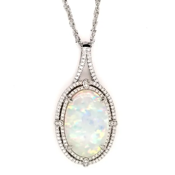 White Gold Opal & Diamond Necklace Mark Jewellers La Crosse, WI