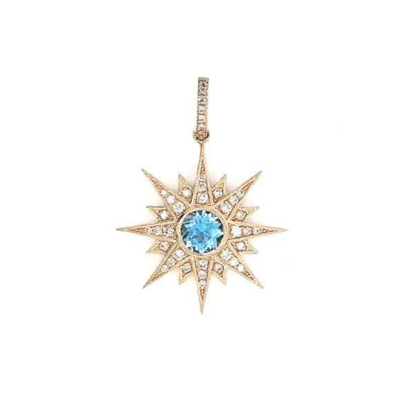 Yellow Gold Blue Topaz & Diamond Pendant Mark Jewellers La Crosse, WI