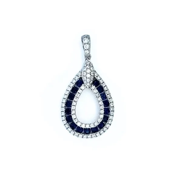 White Gold Sapphire & Diamond Pear Shaped Pendant Mark Jewellers La Crosse, WI