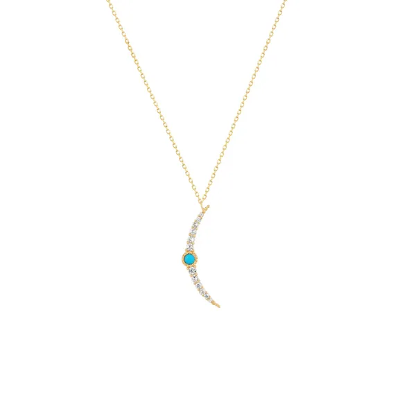 Yellow Gold Turquoise & White Sapphire Crescent Moon Pendant Mark Jewellers La Crosse, WI