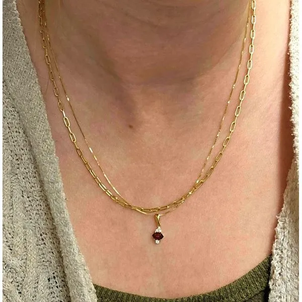 Yellow Gold Garnet & Diamond Pendant Image 3 Mark Jewellers La Crosse, WI