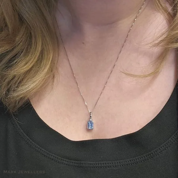 White Gold Aquamarine & Diamond Pendant Image 3 Mark Jewellers La Crosse, WI