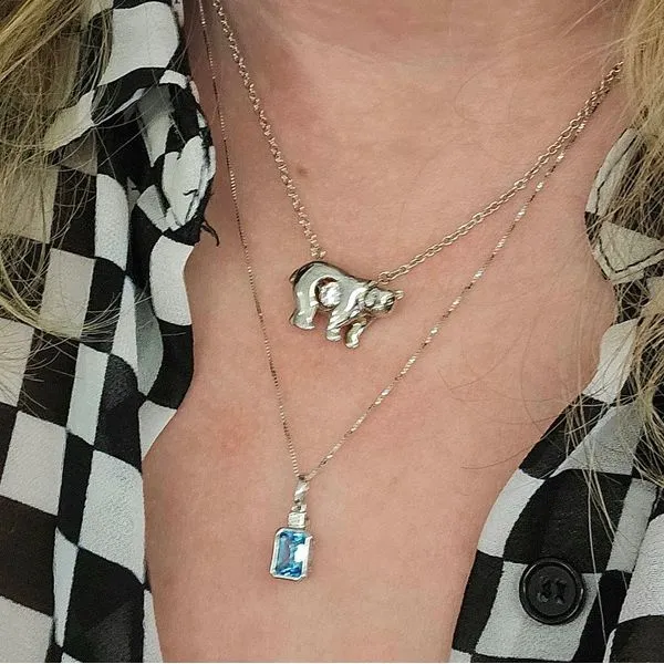 White Gold Blue Topaz & Diamond Pendant Image 3 Mark Jewellers La Crosse, WI