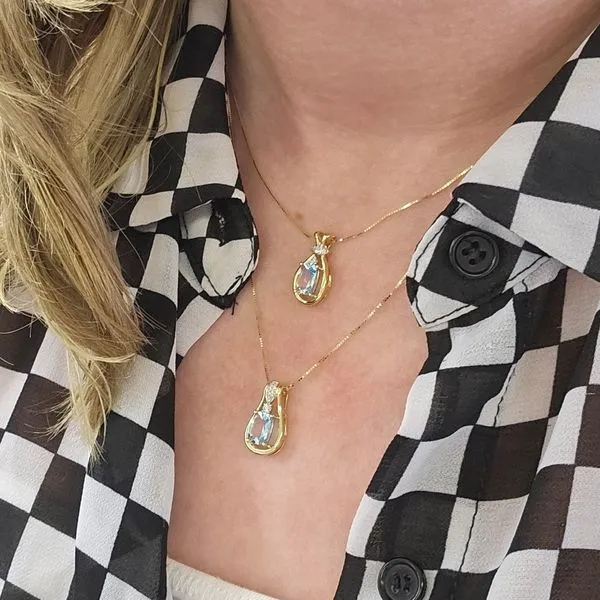 Yellow Gold Aquamarine & Diamond Pendant Image 3 Mark Jewellers La Crosse, WI