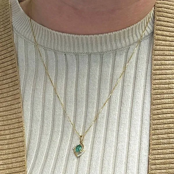 Yellow Gold Emerald & Diamond Pendant Image 3 Mark Jewellers La Crosse, WI