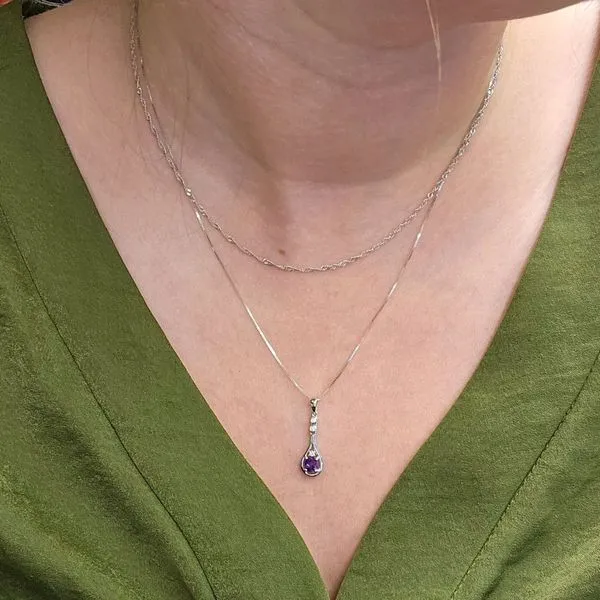 White Gold Created Alexandrite & Diamond Pendant Image 3 Mark Jewellers La Crosse, WI