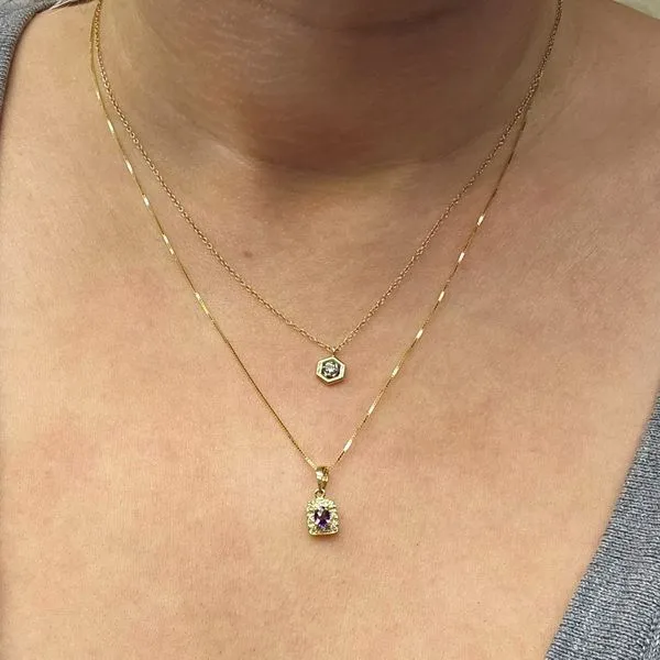 Yellow Gold Amethyst Diamond Halo Pendant Image 3 Mark Jewellers La Crosse, WI