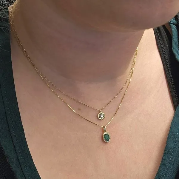 Yellow Gold Emerald & Diamond Pendant Image 3 Mark Jewellers La Crosse, WI