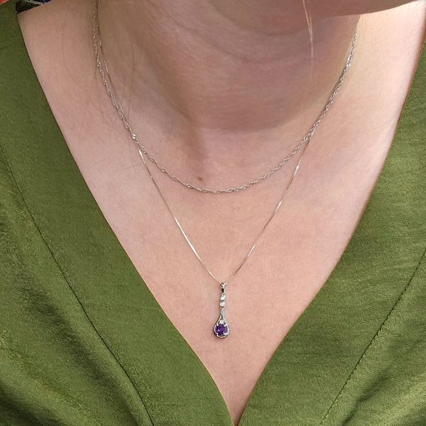 White Gold Created Alexandrite & Diamond Pendant Image 3 Mark Jewellers La Crosse, WI