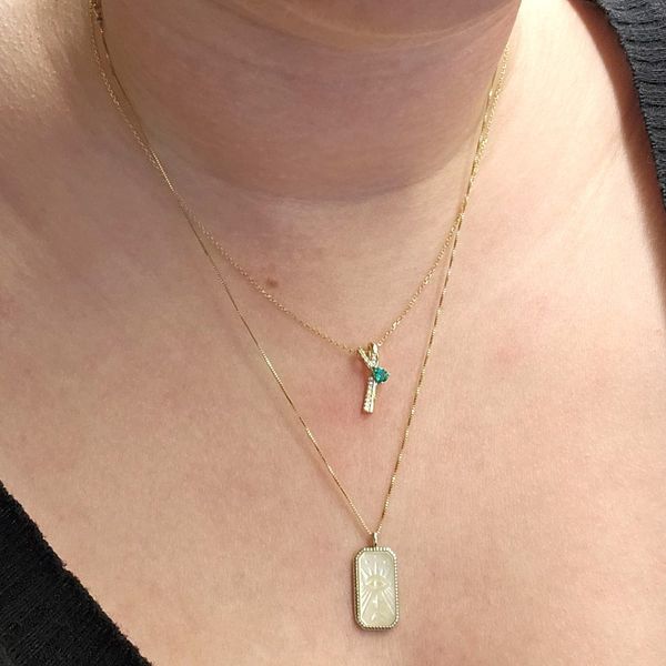 Yellow Gold Emerald & Diamond Pendant Image 3 Mark Jewellers La Crosse, WI