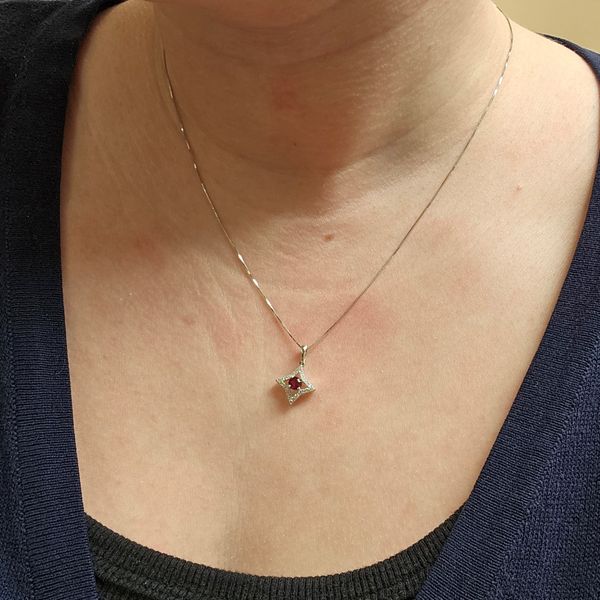 White Gold Ruby & Diamond Star Pendant Image 3 Mark Jewellers La Crosse, WI