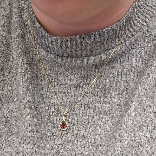 Yellow Gold Garnet & Diamond Pendant Image 3 Mark Jewellers La Crosse, WI