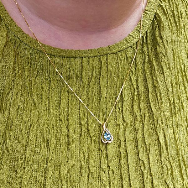 Yellow Gold Blue Topaz & Diamond Pendant Image 3 Mark Jewellers La Crosse, WI