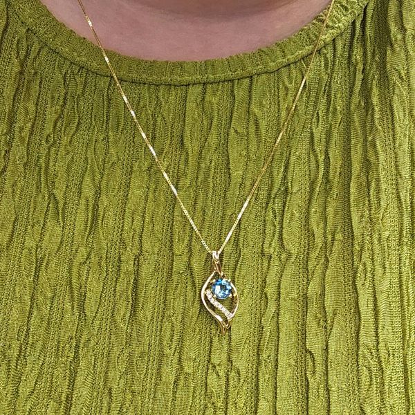 Yellow Gold Blue Topaz & Diamond Pendant Image 3 Mark Jewellers La Crosse, WI