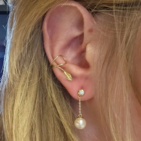 Yellow Gold Pearl & Diamond Drop Earrings Image 2 Mark Jewellers La Crosse, WI