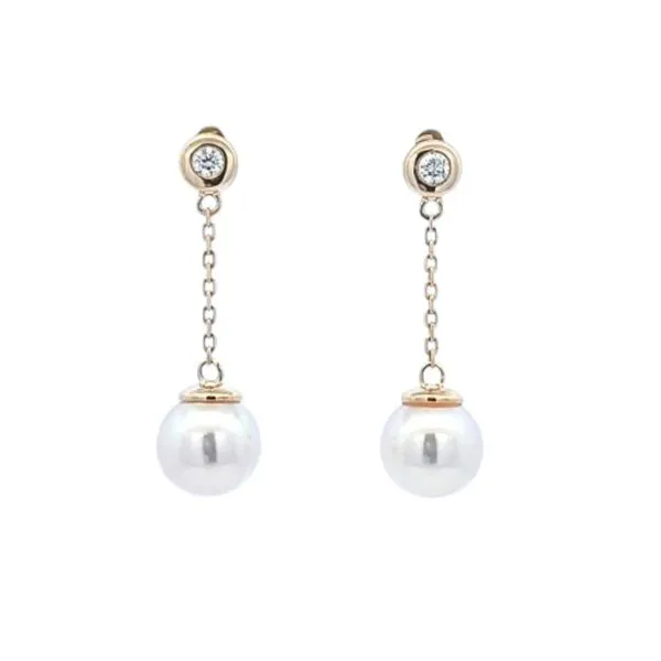 Yellow Gold Pearl & Diamond Drop Earrings Mark Jewellers La Crosse, WI