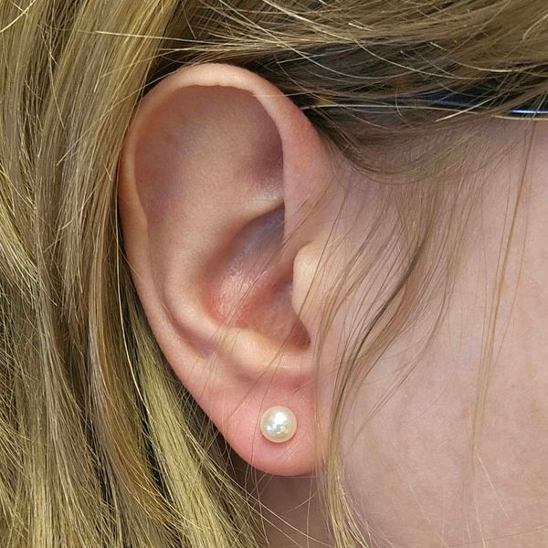 Yellow Gold Cultured Akoya Pearl Stud Earrings Image 2 Mark Jewellers La Crosse, WI
