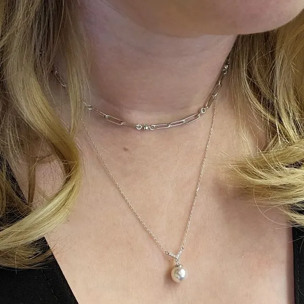 White Gold Pearl & Diamond Necklace Image 2 Mark Jewellers La Crosse, WI