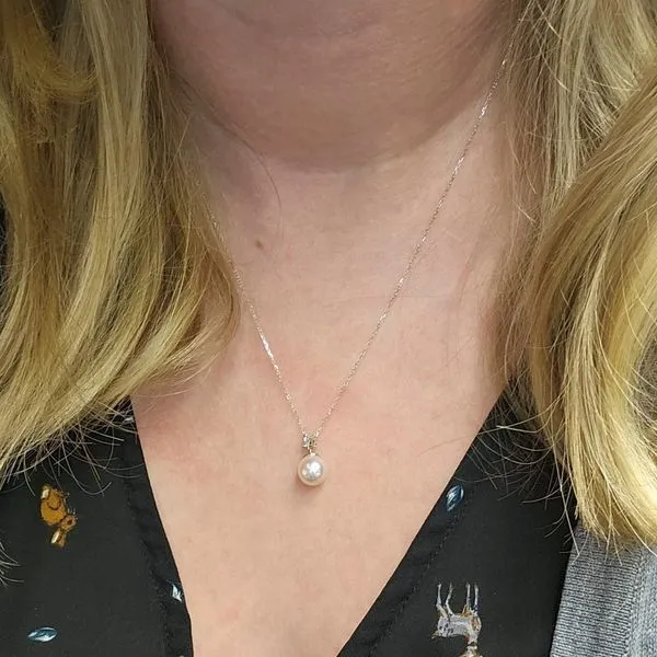 White Gold Pearl & Diamond Necklace Image 2 Mark Jewellers La Crosse, WI