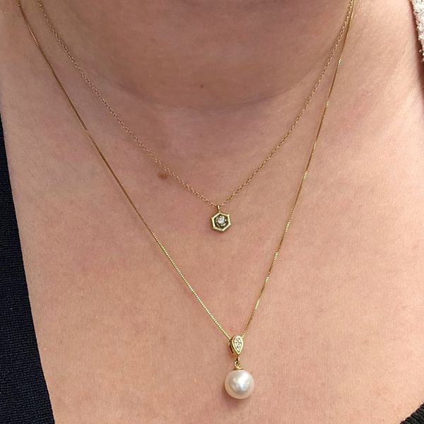 Yellow Gold Freshwater Pearl & Diamond Pendant Image 3 Mark Jewellers La Crosse, WI