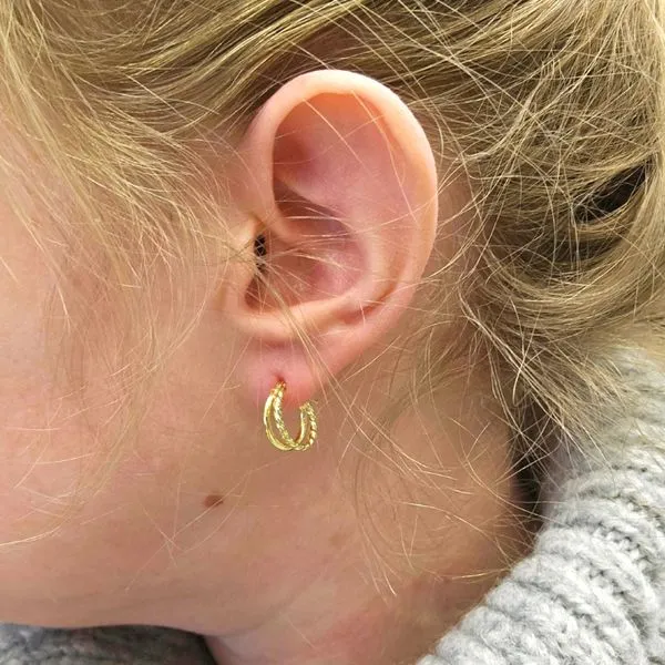 Yellow Gold 2-Row Hoop Earrings Image 2 Mark Jewellers La Crosse, WI