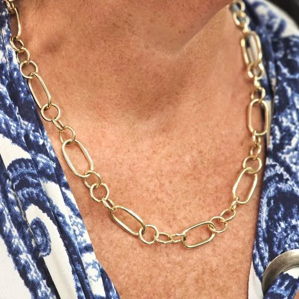 Yellow Gold Oval & Circle Link Necklace Image 3 Mark Jewellers La Crosse, WI