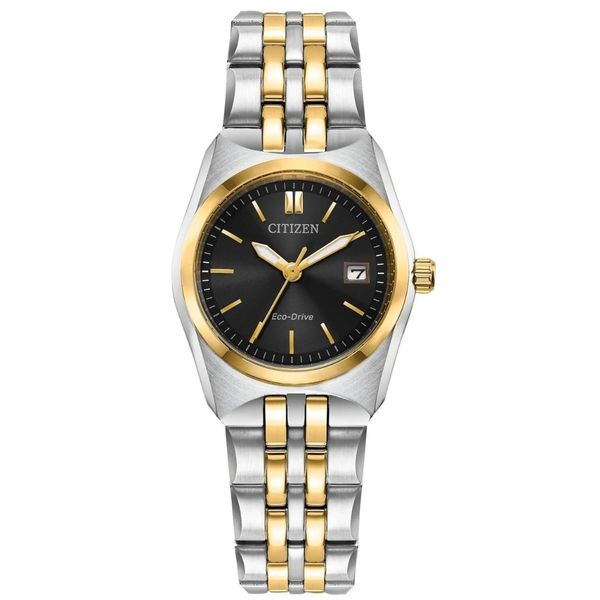 Ladies' Eco-Drive Two Tone Black Dial Watch Mark Jewellers La Crosse, WI